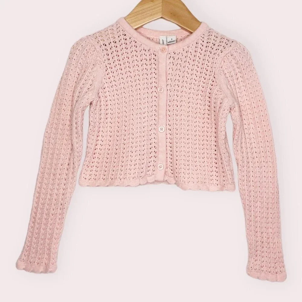 Janie and Jack cardigan sweater cropped light pink pointelle size‎ 3 years
